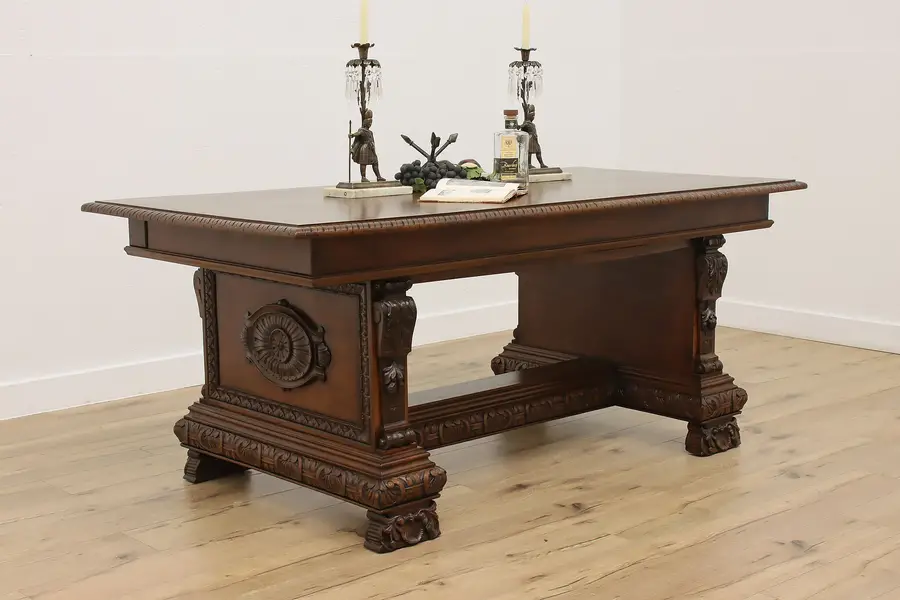 Photo of Renaissance Antique Italian Walnut Library Table Office Desk