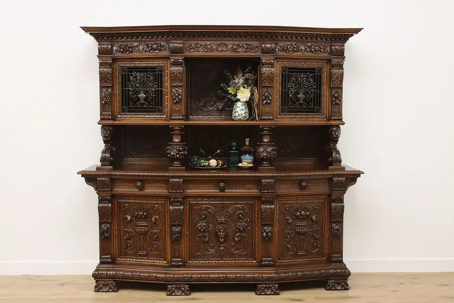 Photo of Italian Renaissance Antique Carved Walnut Sideboard Back Bar