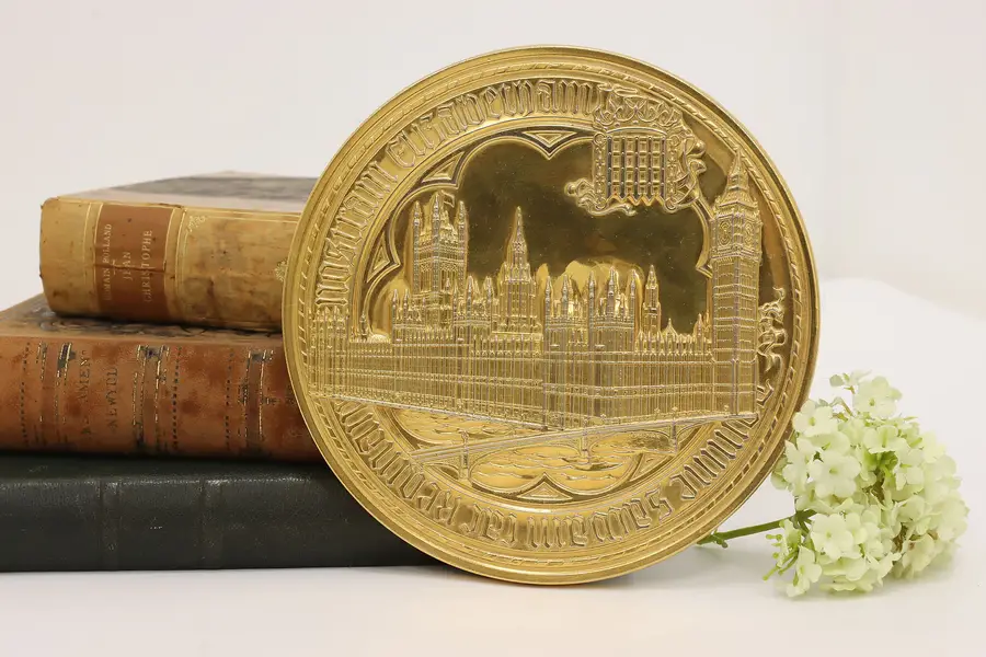 Photo of British Vintage Gold Parliament Souvenir Medallion 6.5"