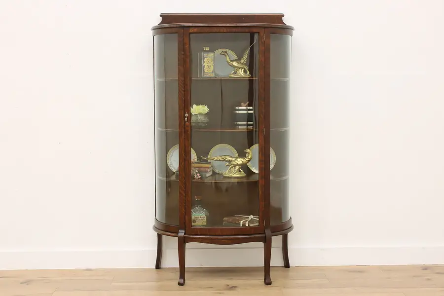 Photo of Oak Antique Curved Glass China or Curio Cabinet Alliance