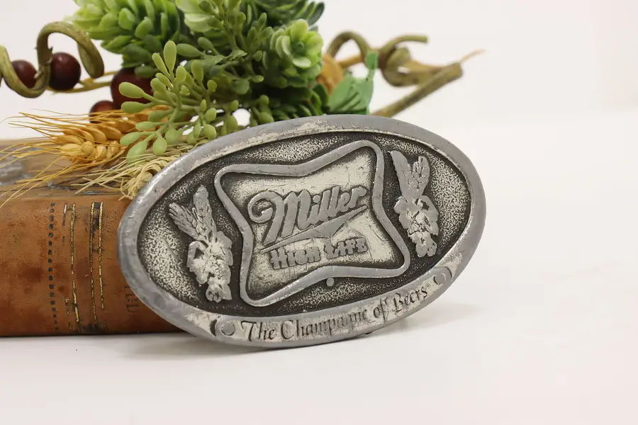 Photo of Miller High Life Beer Vintage Pewter Belt Buckle, Bergamot