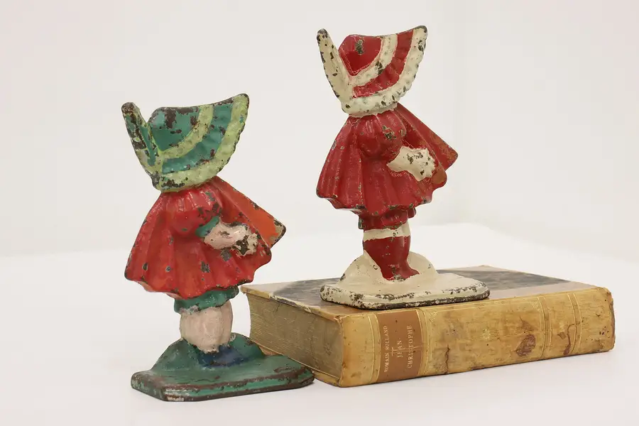 Photo of Pair of Cast Iron Antique Girl in Bonnet Library Bookends