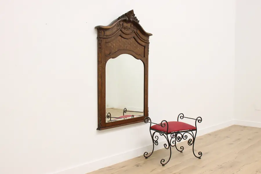 Photo of Country French Antique Carved Oak Mantel or Hall Wall Mirror