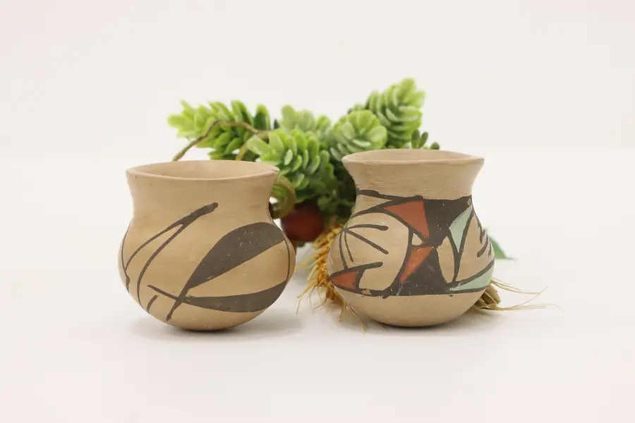 Photo of Pair of Mexican Vintage Painted Pottery Miniature Vases