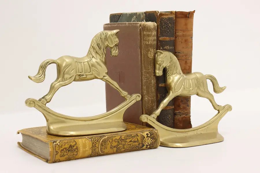 Photo of Pair of Vintage Brass Rocking Horse Library Office Bookends