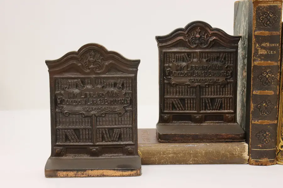 Photo of Pair Bronze Finish Antique Shakespeare Tempest Bookends EFMC