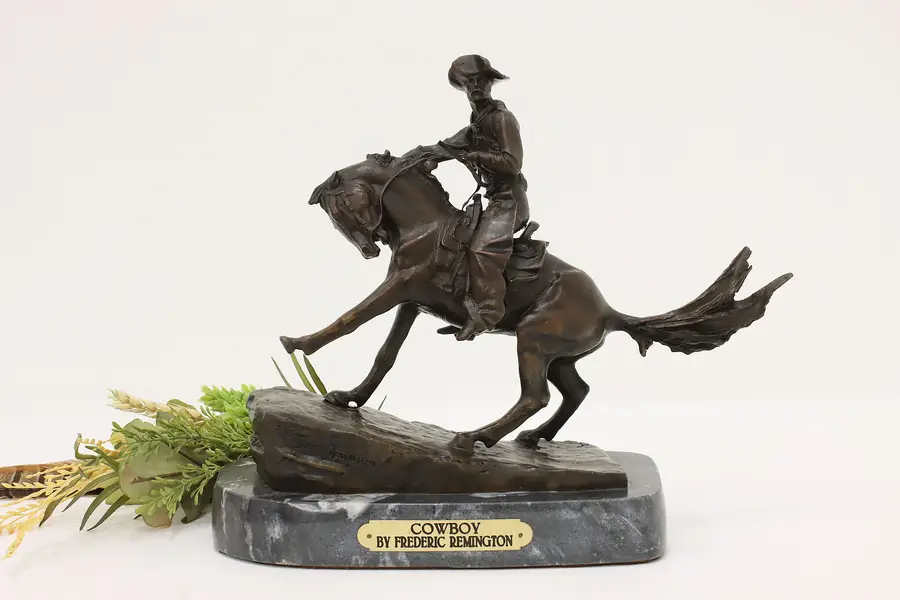 Photo of Cowboy Vintage Bronze Sculpture after Remington Marble Base