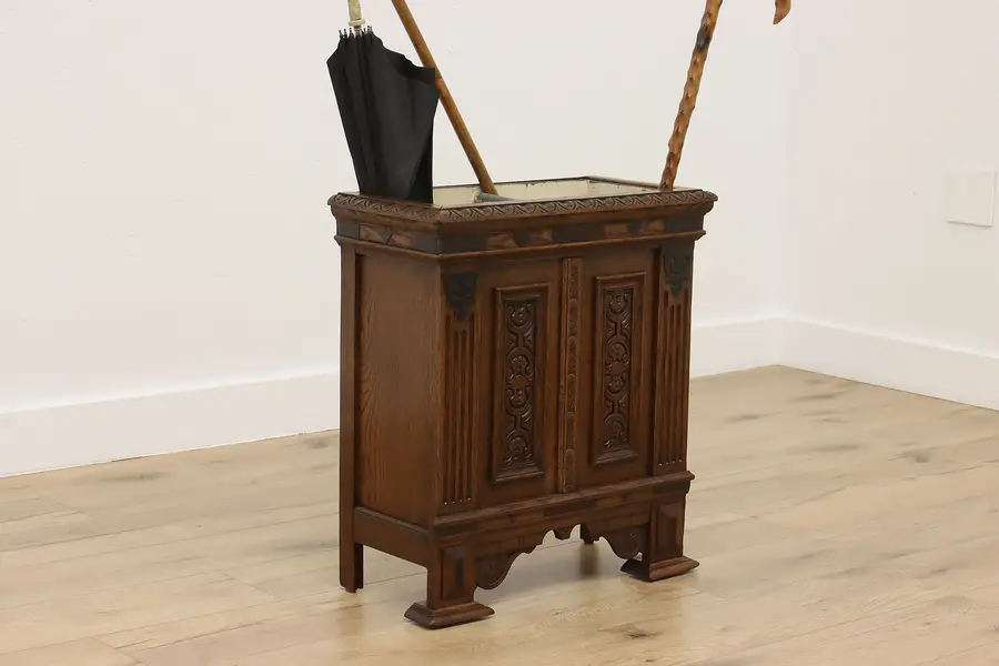 Photo of Victorian Antique Carved Oak Hall Umbrella & Cane Stand