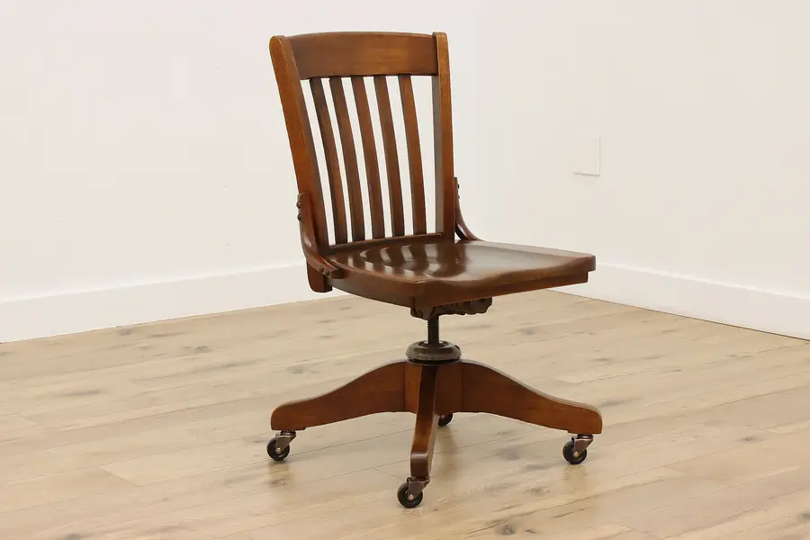 Photo of Adjustable Antique Office Library Walnut Desk Chair Murphy