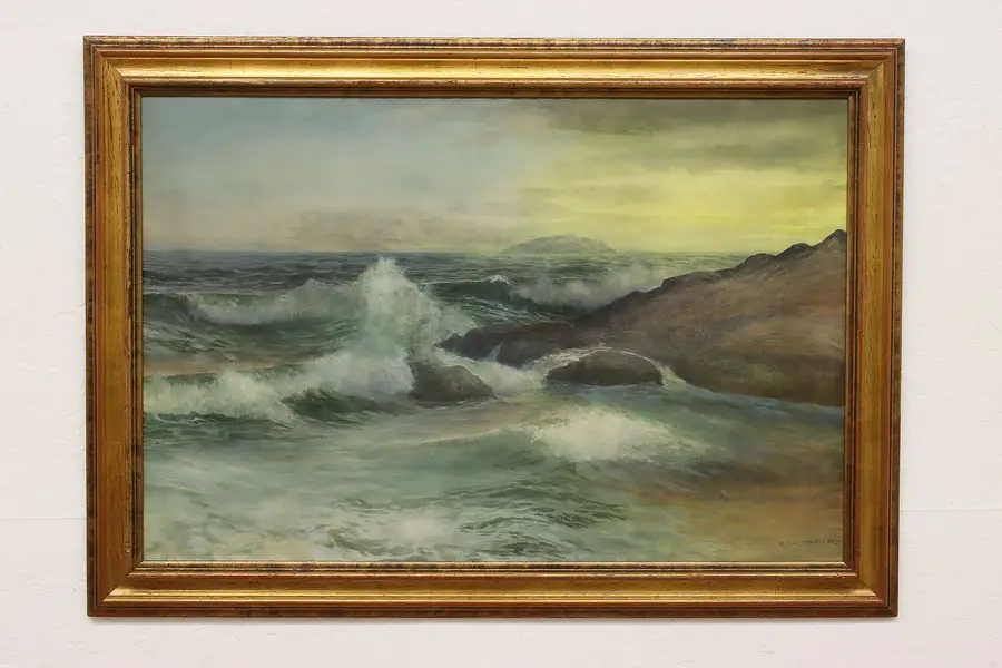 Photo of Beach Waves Antique Original Watercolor Painting Gay 41.5"
