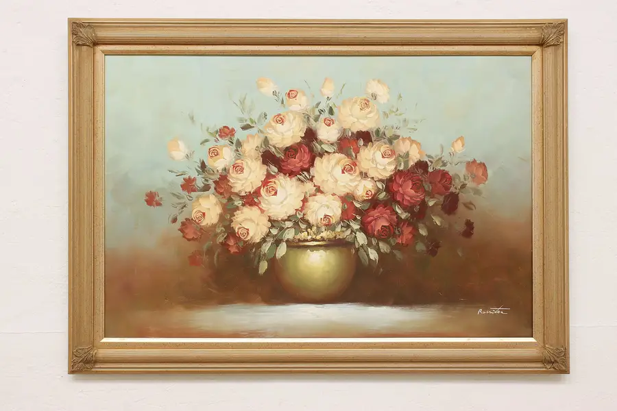 Photo of Red Roses Vintage Original Oil Painting Rossiter 41.5"