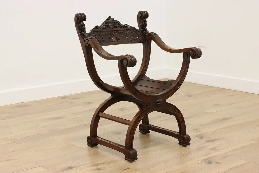 Photo of Renaissance Antique Italian Carved Walnut Savonarola Chair