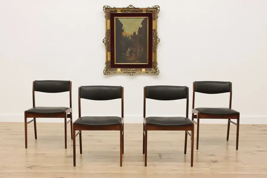 Photo of Set of 4 Midcentury Modern Vintage Rosewood & Leather Chairs