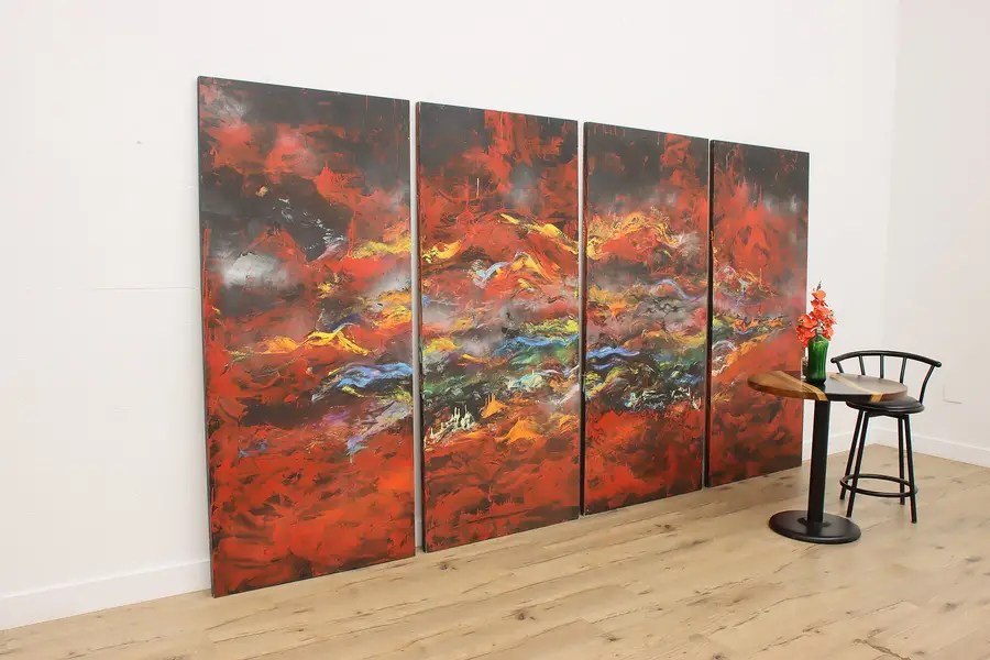 Photo of Set of 4 Vintage Abstract Original Wall Paintings 12' Wide