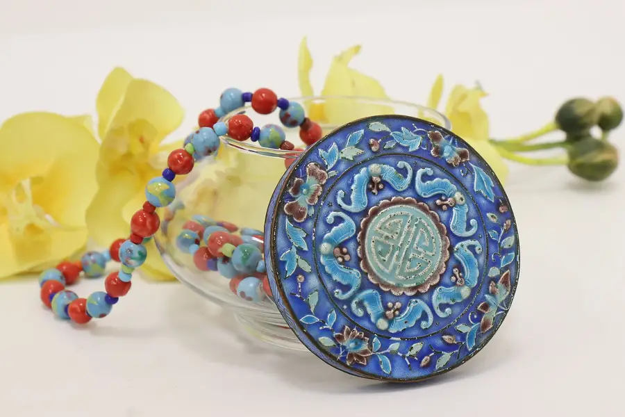 Photo of Japanese Vintage Glass Boudoir or Jewelry Jar, Cloisonne Lid