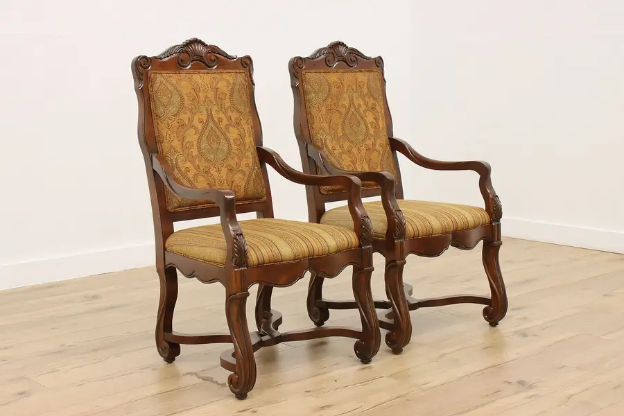 Photo of Pair Renaissance Vintage Carved Side or Dining Chairs Hekman
