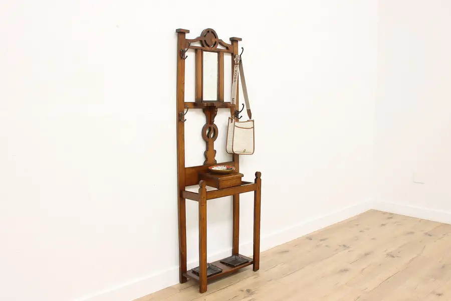 Photo of Craftsman Antique Oak Hall Tree Umbrella & Cane Stand