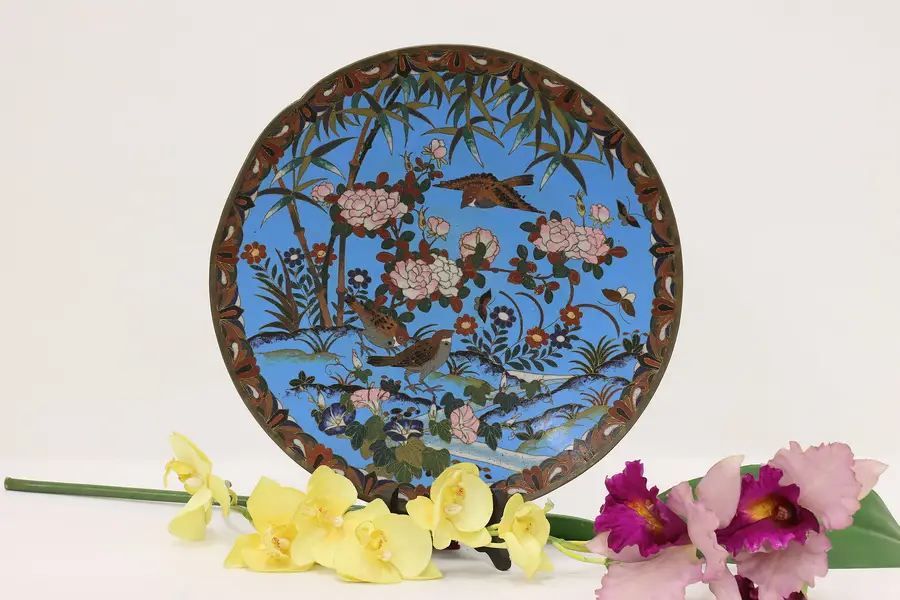 Photo of Chinese Antique Cloisonne Enamel Bronze Plate Birds