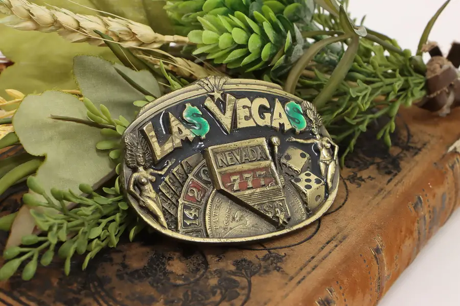 Photo of Las Vegas Nevada Vintage Brass Plated Belt Buckle, Great