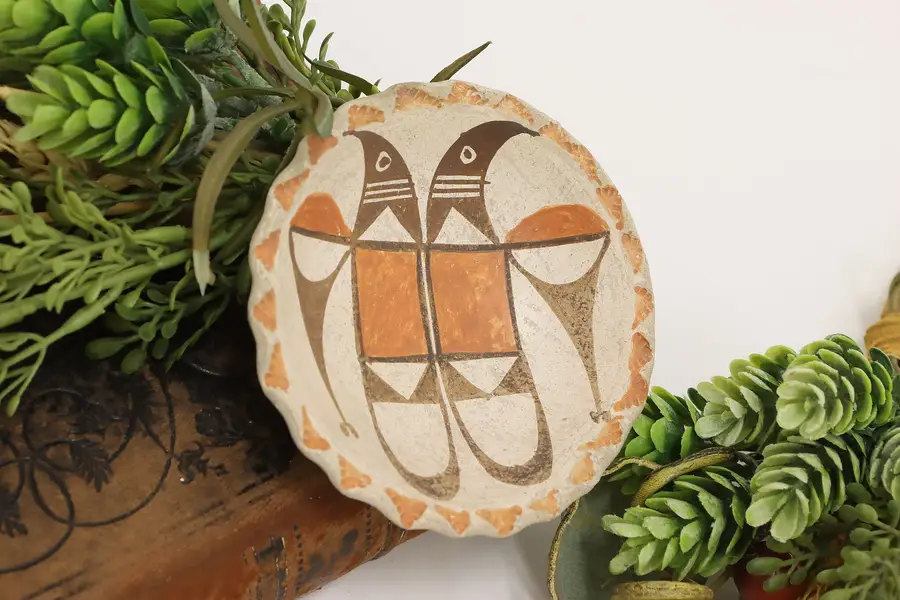 Photo of Native American Acoma Pueblo Vintage Pottery Dish, Birds
