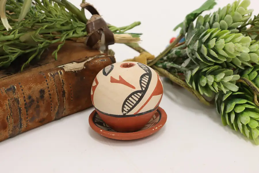 Photo of Jemez Pueblo Vintage Hand Painted Seed Pot & Dish VC