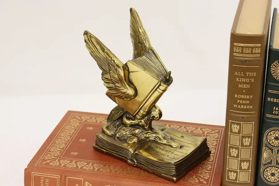 Photo of Book with Wings Antique Brass Plated Bookend or Sculpture JB
