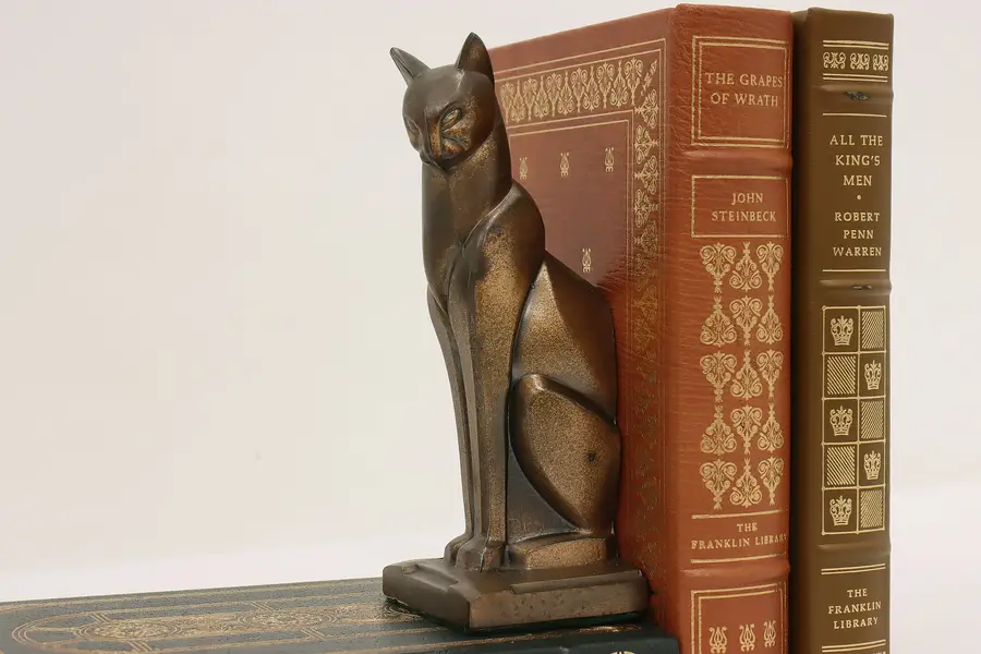 Photo of Art Deco Antique Copper Finish Cat Bookend or Sculpture