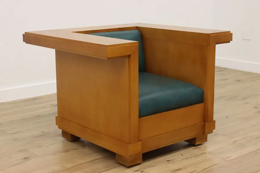 Photo of Midcentury Modern Vintage Birch & New Leather Cube Chair