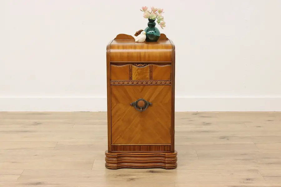 Photo of Art Deco Vintage Waterfall Mahogany Nightstand or End Table