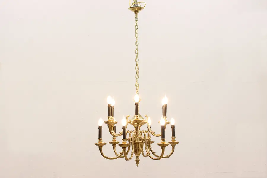 Photo of Georgian Vintage 12 Arm Brass Chandelier