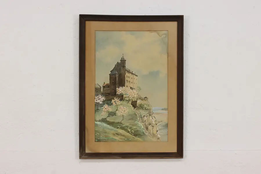 Photo of Castle in Summer Vintage Original Watercolor Schneider 24"
