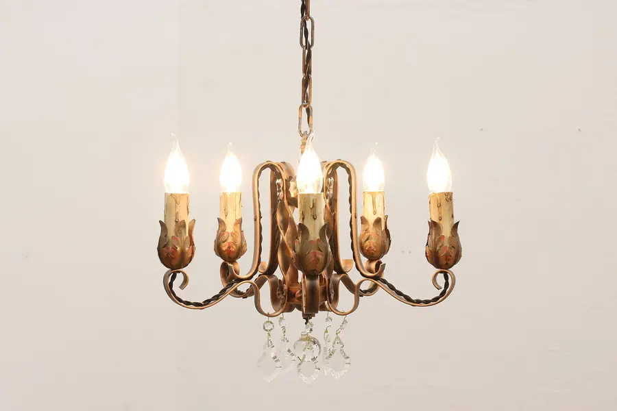 Photo of Art Nouveau Antique Copper Finish 5 Arm Chandelier Flowers