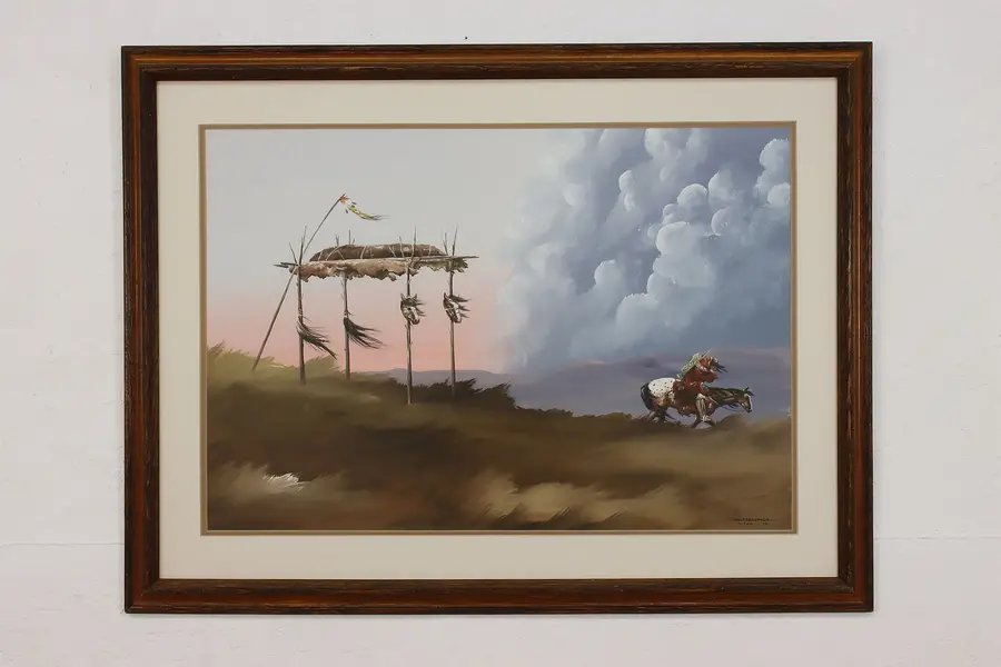Photo of Indian Burial Vintage Original Oil Painting Hill 41.5"