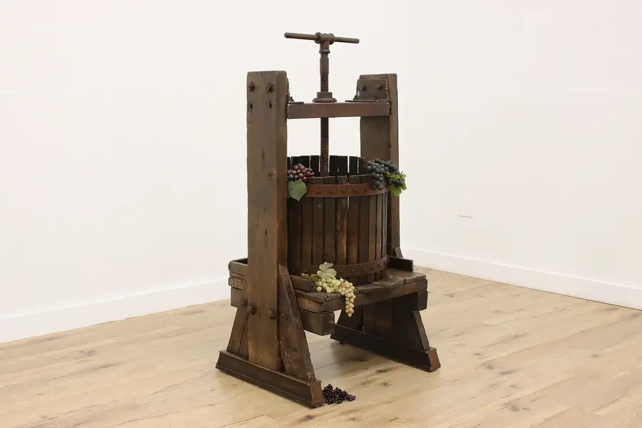 Photo of Farmhouse Antique Oak & Iron Fruit Wine or Fruit Press