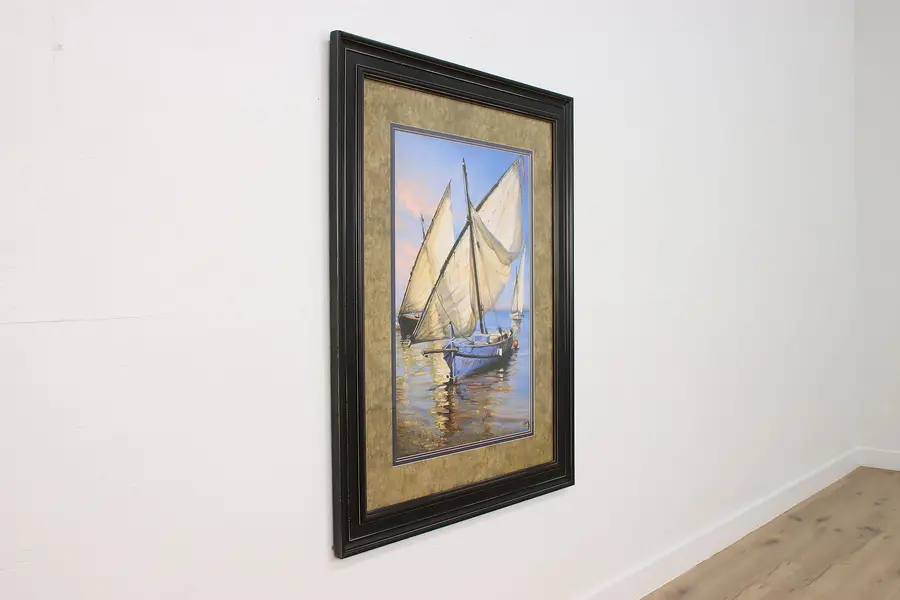 Photo of Anchor at Shore Vintage Original Oil Painting Laporta 53.5"