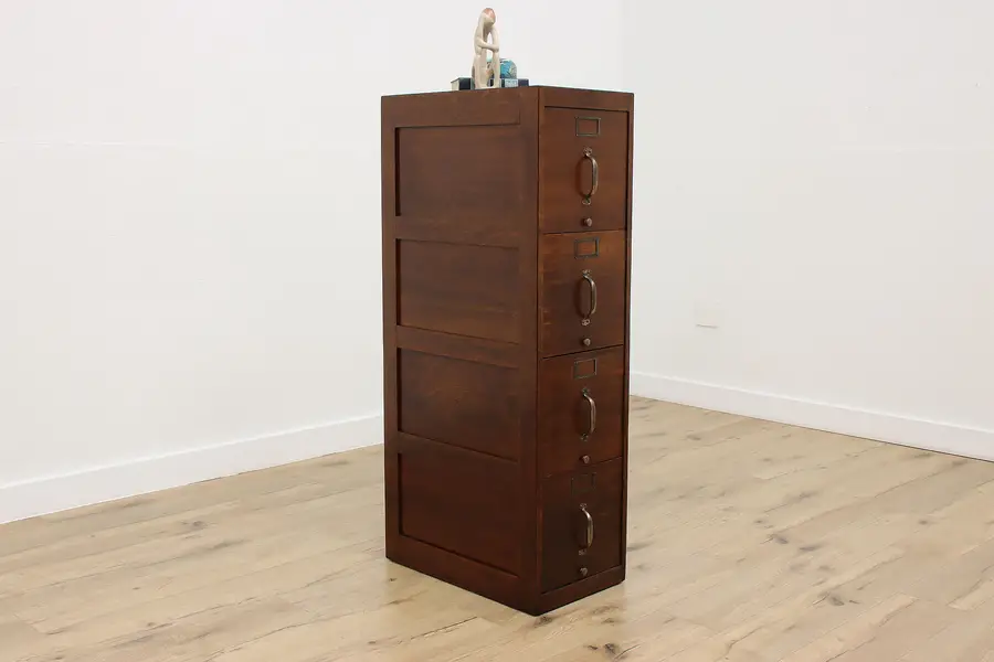 Photo of Traditional Antique Oak 4 Drawer Office File Cabinet, Globe