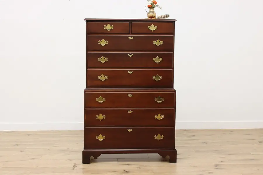 Photo of Georgian Vintage Cherry Highboy Chest on Chest White