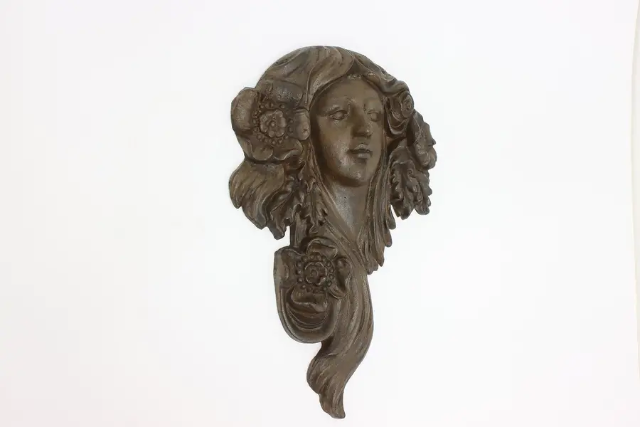 Photo of Art Nouveau Vintage Cast Iron Woman Wall Plaque 13"
