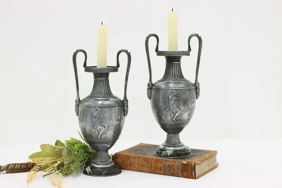 Photo of Pair of French Vintage Classical Urns or Candlesticks Marble