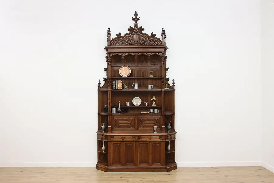 Photo of Monumental 14' French Gothic Revival Château Cabinet Mazaroz