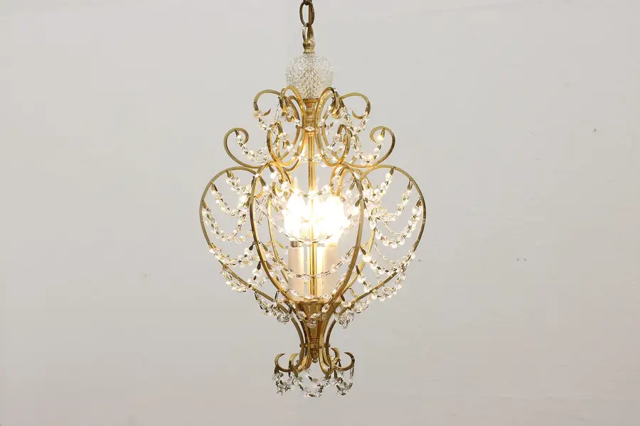 Photo of Hollywood Regency Vintage Brass & Prism Chandelier