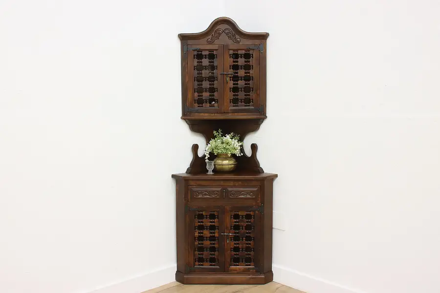 Photo of Spanish Colonial Vintage Carved Cupboard Corner Cabinet