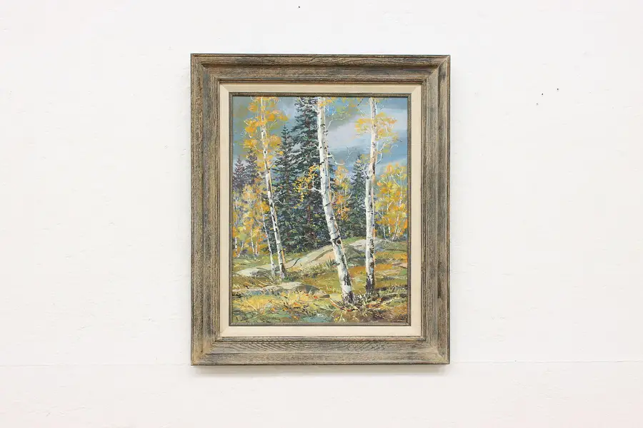 Photo of Aspen Forest Storm Vintage Original Oil Painting Tobiska 20"