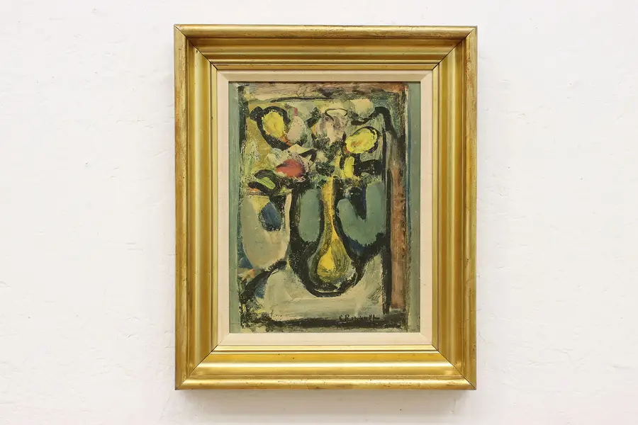 Photo of Abstract Still Life Vintage Original Oil Painting C. Run 18"