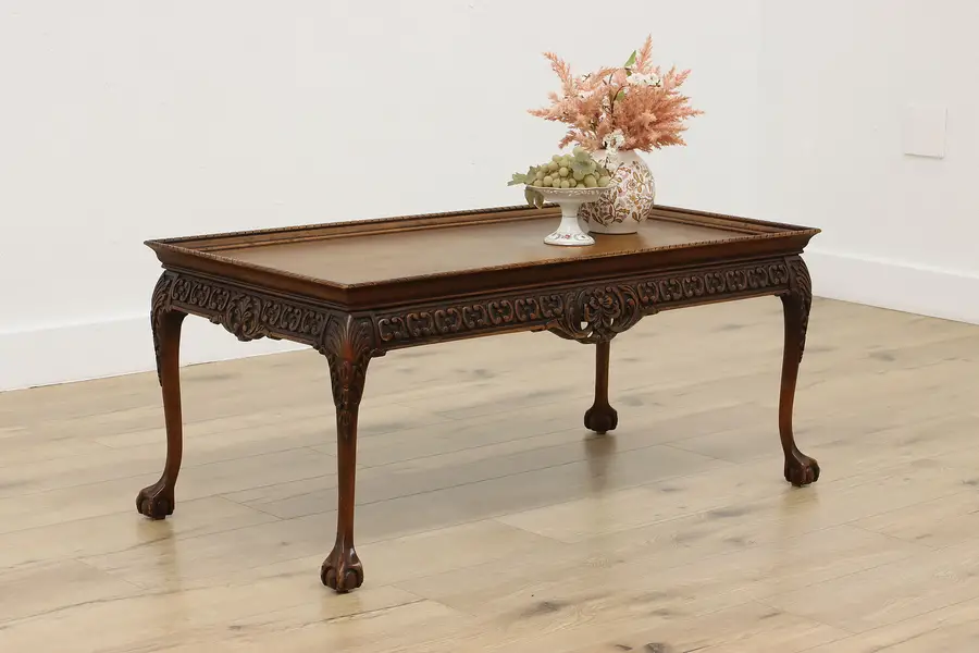 Photo of Georgian Vintage Carved & Gold Tooled Leather Coffee Table
