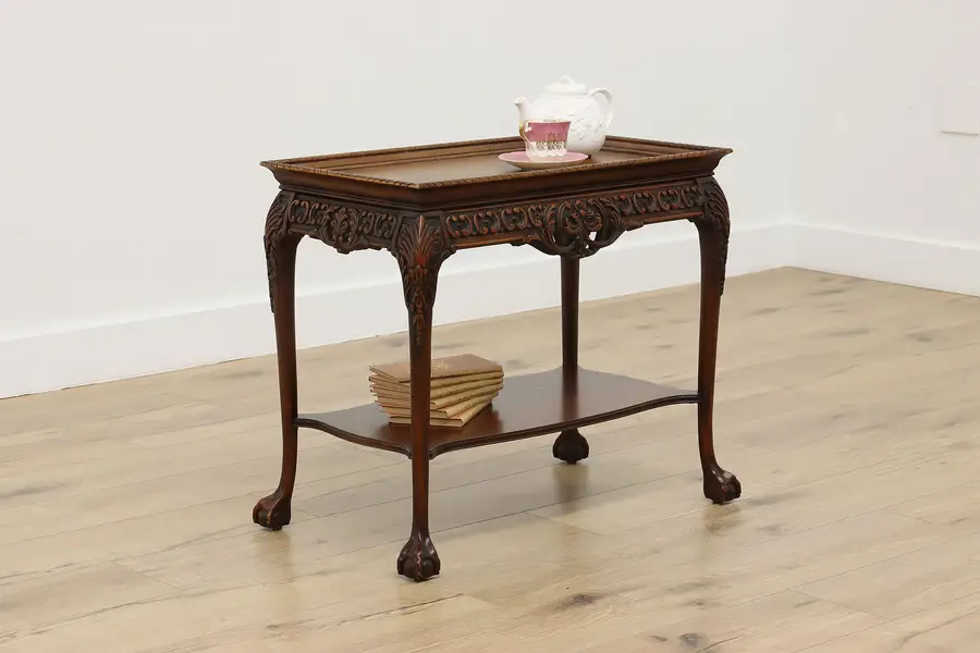 Photo of Georgian Vintage Birch & Leather Top End Table Hall Console