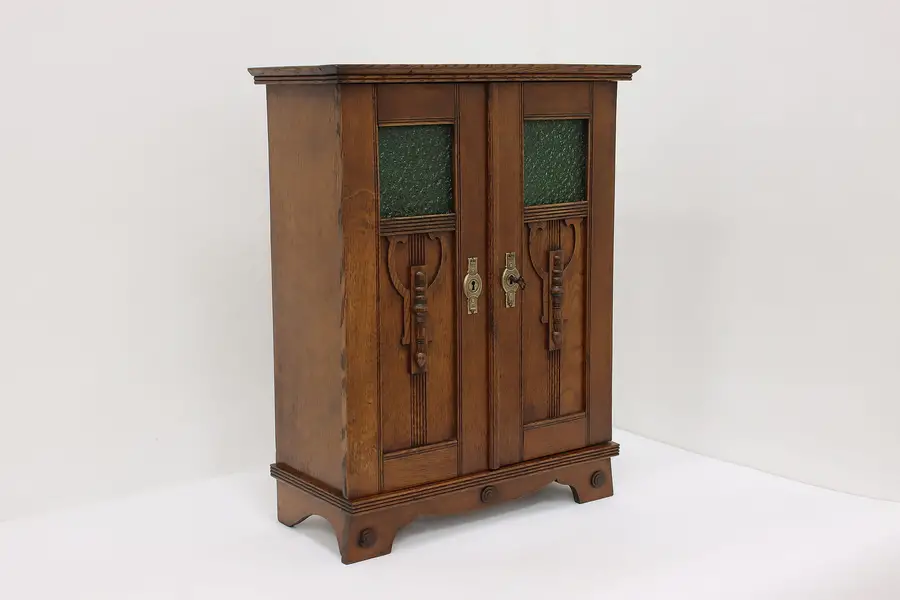 Photo of Arts & Crafts Antique Oak Tabletop Jewelry Medicine Cabinet