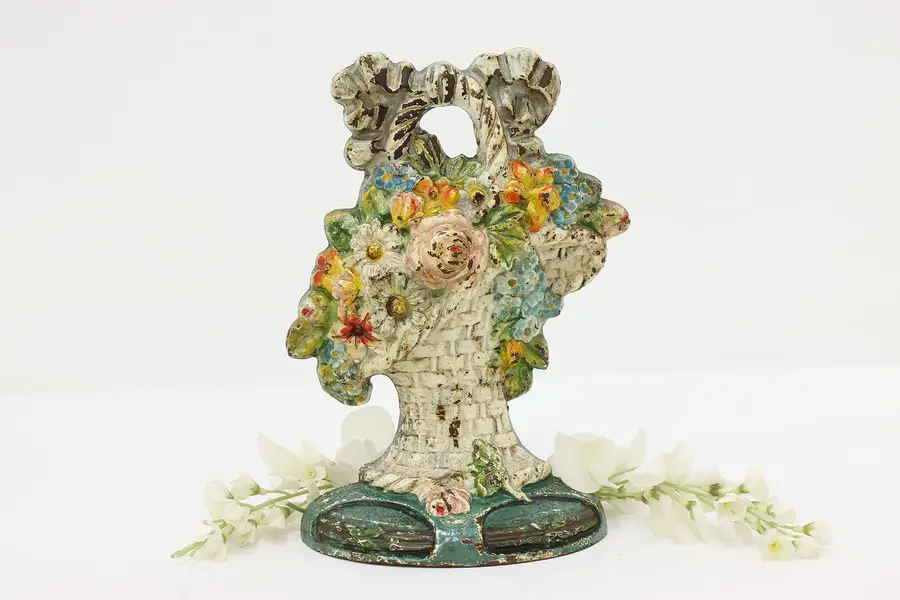 Photo of Flower Basket Antique Farmhouse Painted Cast Iron Door Stop