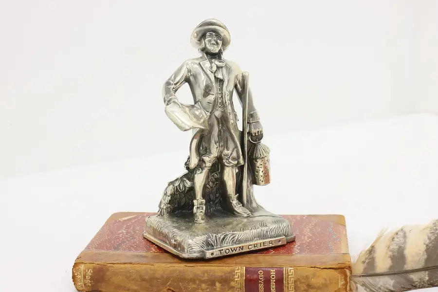 Photo of Town Crier Sculpture Vintage Polished Pewter Bookend, PR