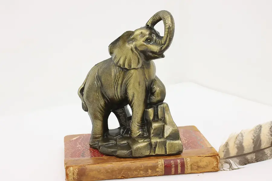 Photo of Trumpeting Elephant Vintage Brass Library Bookend, SCC